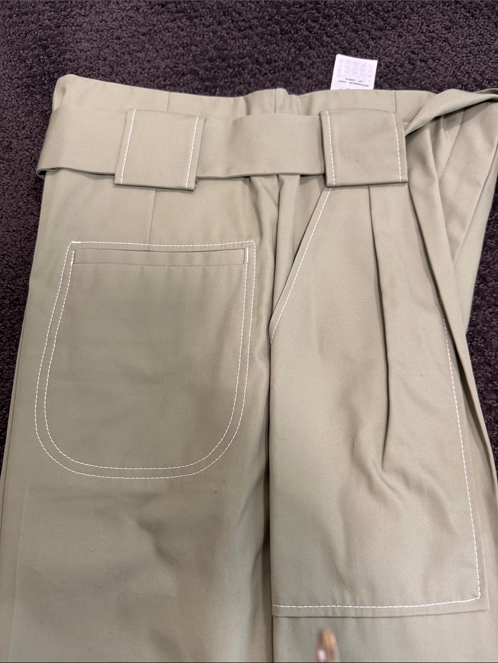 Sandro Light Olive Green High-Waist Chinos with Tie Belt size 38 EU - Picture 2 of 7